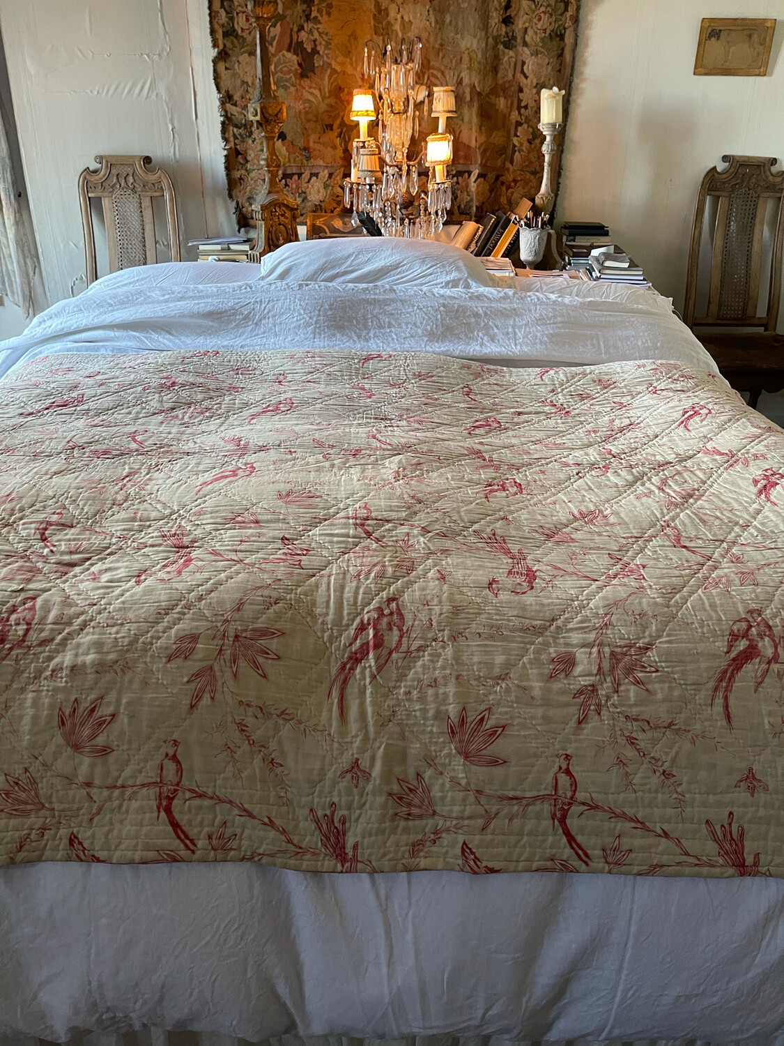 Antique French 19thc Handmade Quilt Depicting Birds Beautiful Condition Circa 1820