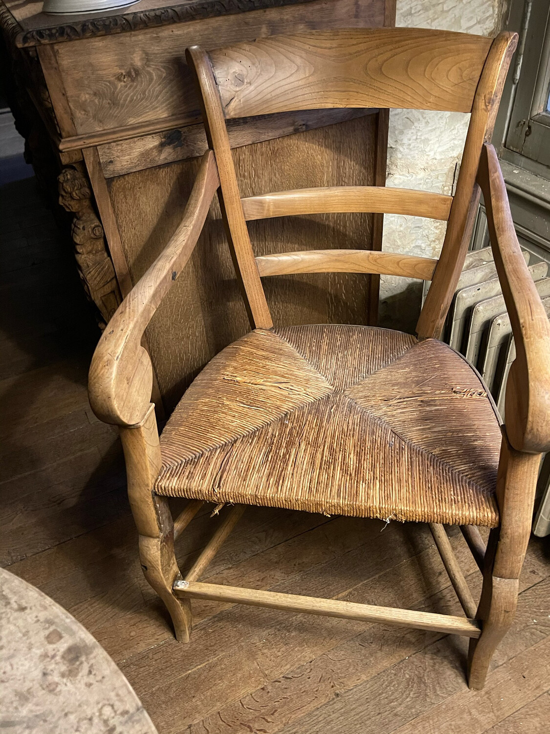French Country Chair In Elm  Circa 1800 Rush Seating. Please Contact For Delivery Quote 