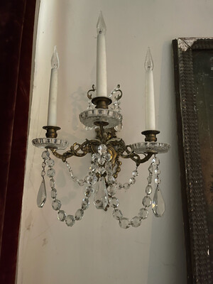 Pair Of French  Crystal Antique wall Lights 19 Thc Now Converted To Electric.. Reworked And Ready To Go ... Beautiful Qaulity