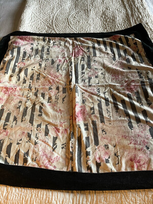 French 1920s Fabric Piece Made Into A Table Cover With Black Edge Just So Pretty