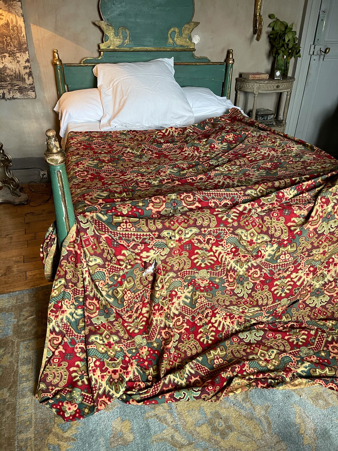 French 1860 Absolutely Gorgeous..     Huge Bed Cover .....Small Damage On Photo ..