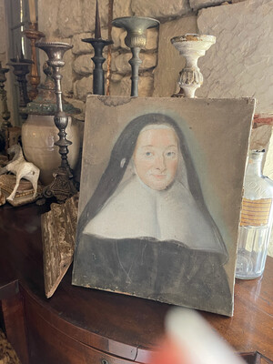 Beautiful Early French Pastel On Canvas ...  Of A Nun ... Just Wonderful Nuances .... A Real Statement Piece...  Circa 1700 S