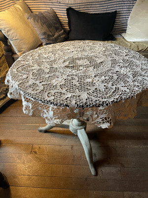 French Vintage Lace Hand Crocheted Table Cloth