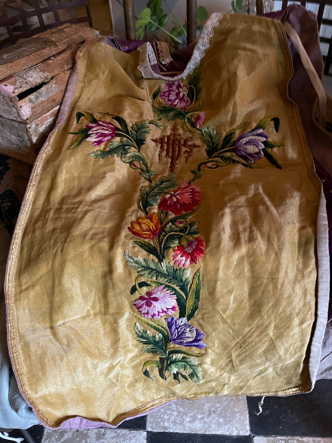 Antique Embroidered French Chasuble