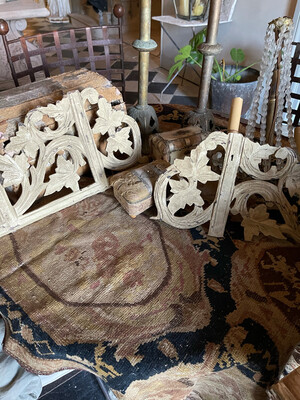 Two Decorative Wooden French Carvings In Original Paint ....