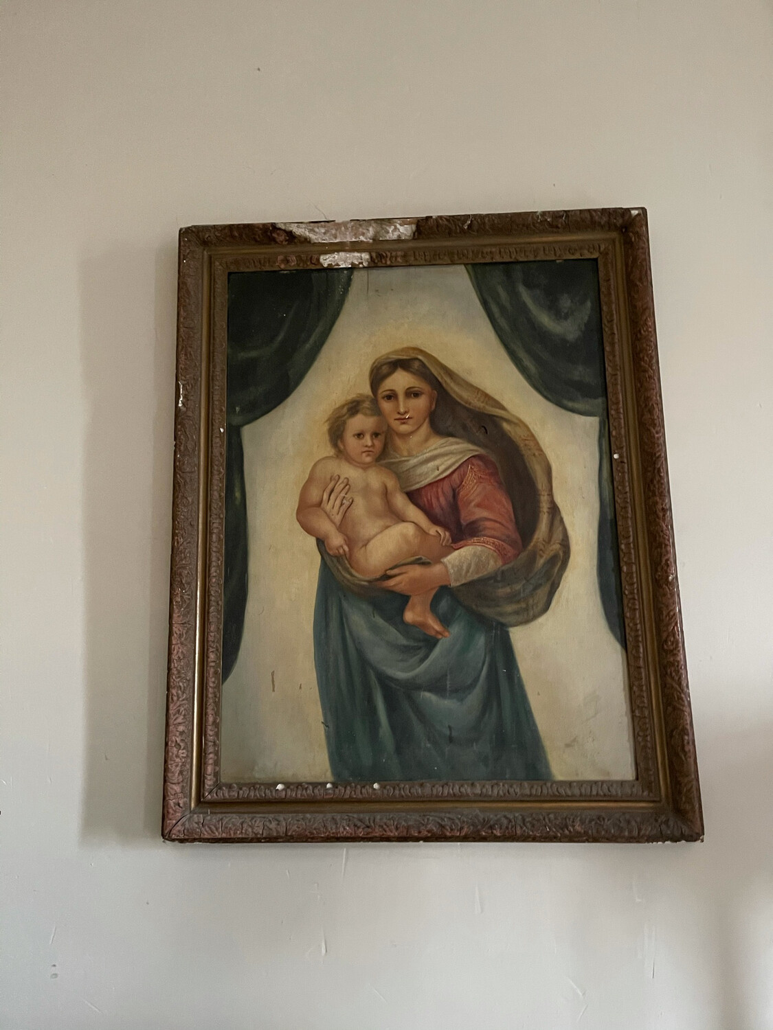 19 Th Century French Oil On Canvas In Large Gilt Wood Frame