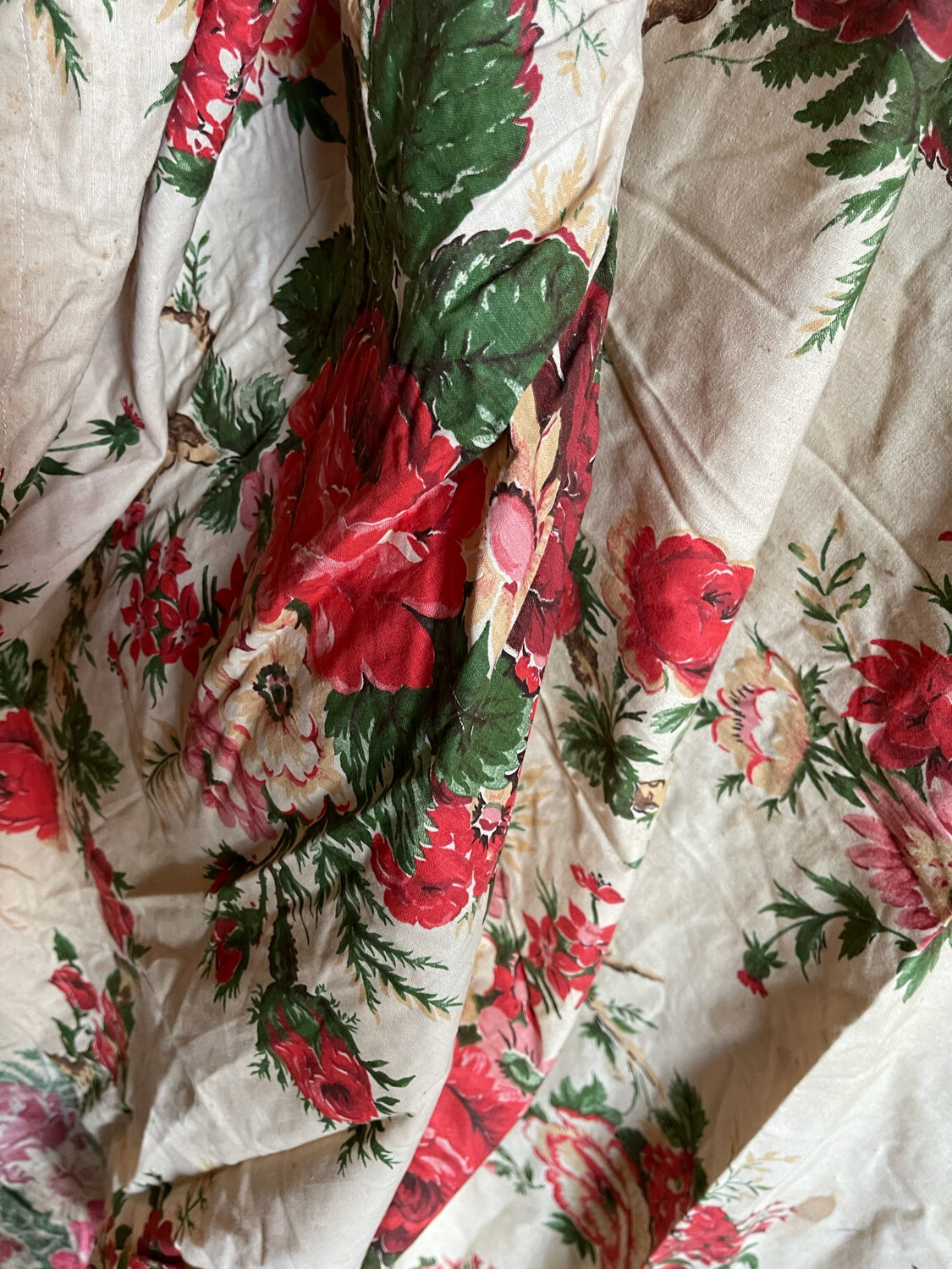 Beautiful Antique French Cotton Printed With Floral