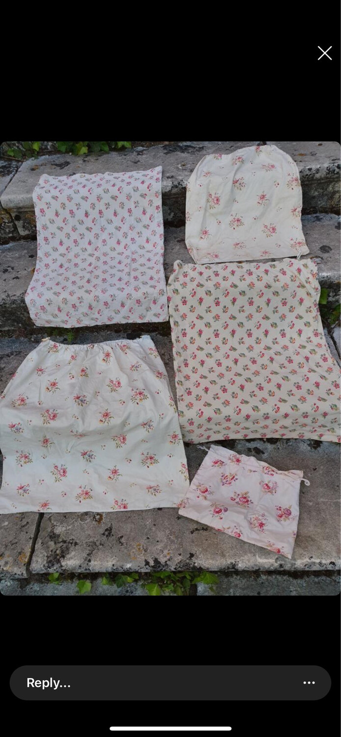 Five French Antique Fabric Original Garment And Shoe Bags