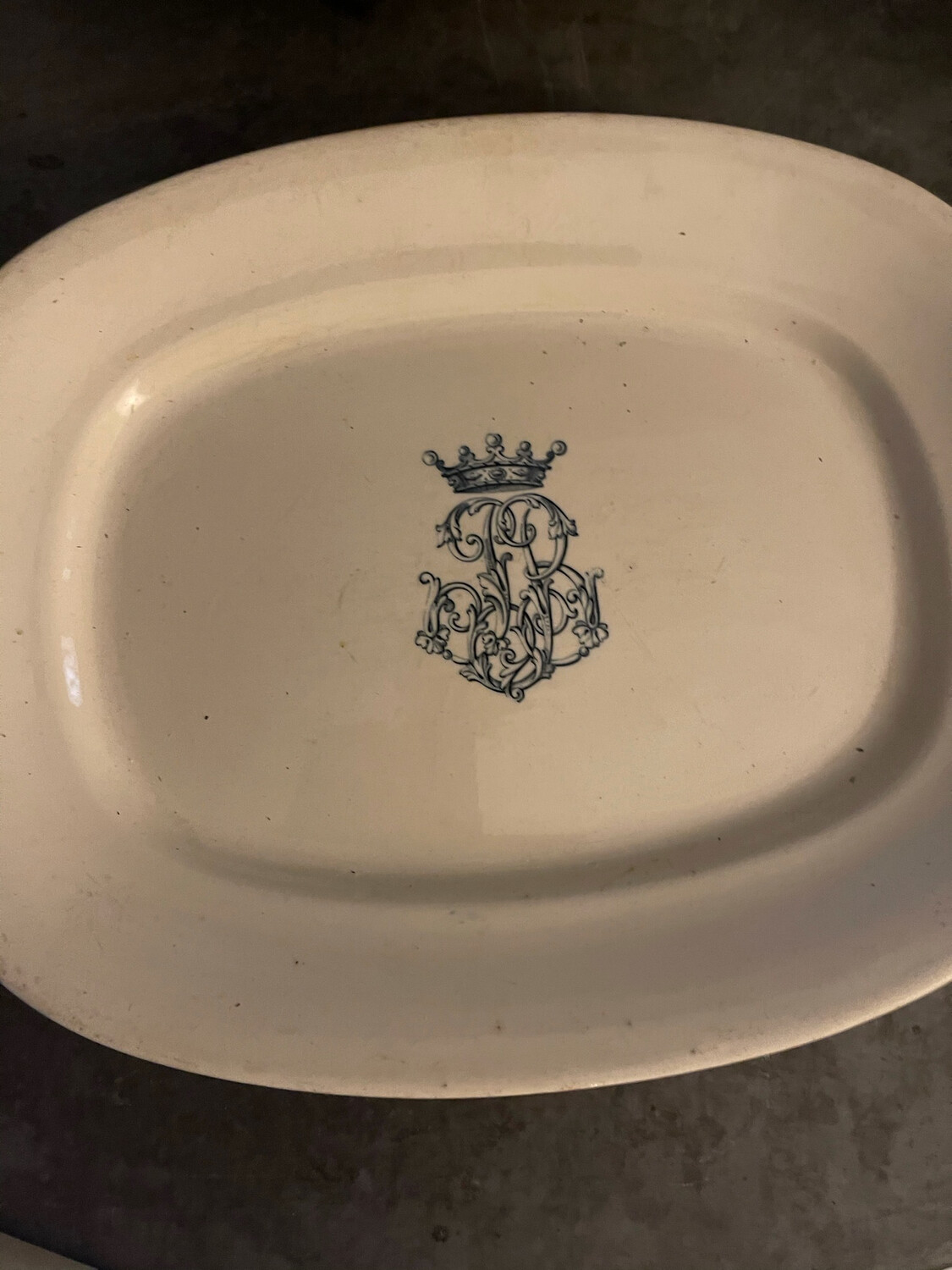 Large Antique French Platter With Crown Monogram