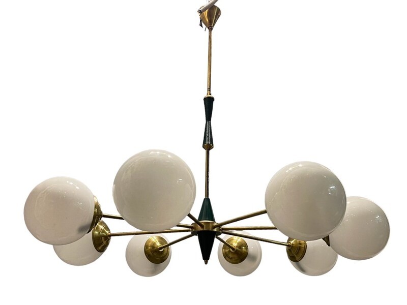 Sputnik Opaline Glass Brass Chandelier 8 Lights