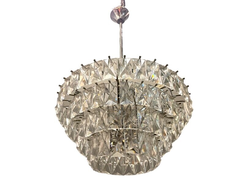 Large Cut Crystal Chandelier, 1970s