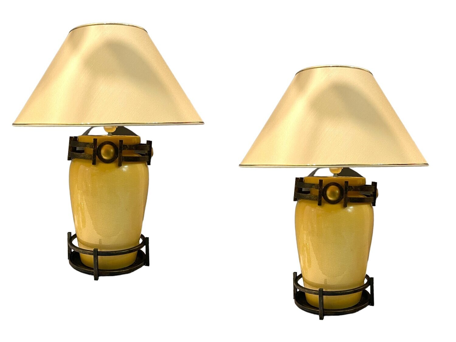 Large Ceramic Bronze Table Lamps, 1980s, Set of 2