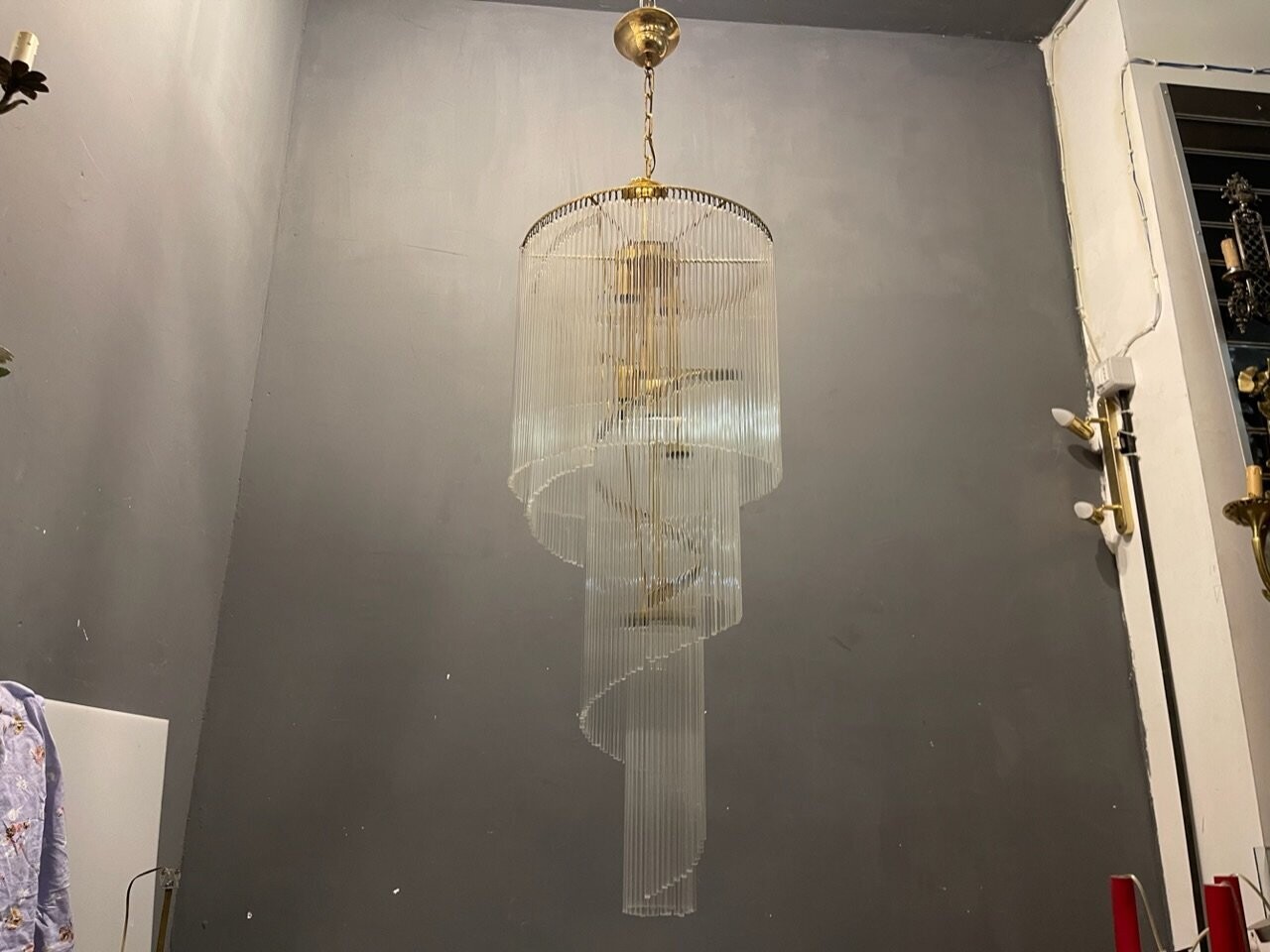 Murano Glass Rod Spiral Chandelier, 1970s