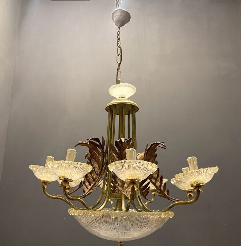 Venetian Murano Glass Tole Chandelier, 1960s