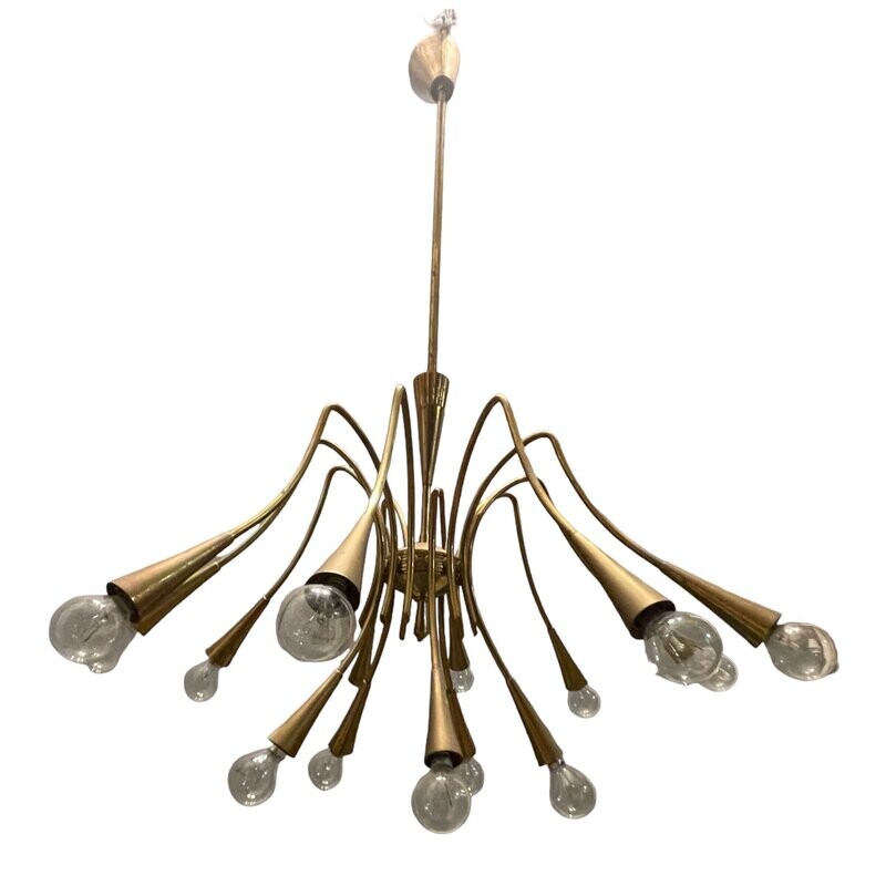 Brass Stilnovo Chandelier 1950’s 15 Lights