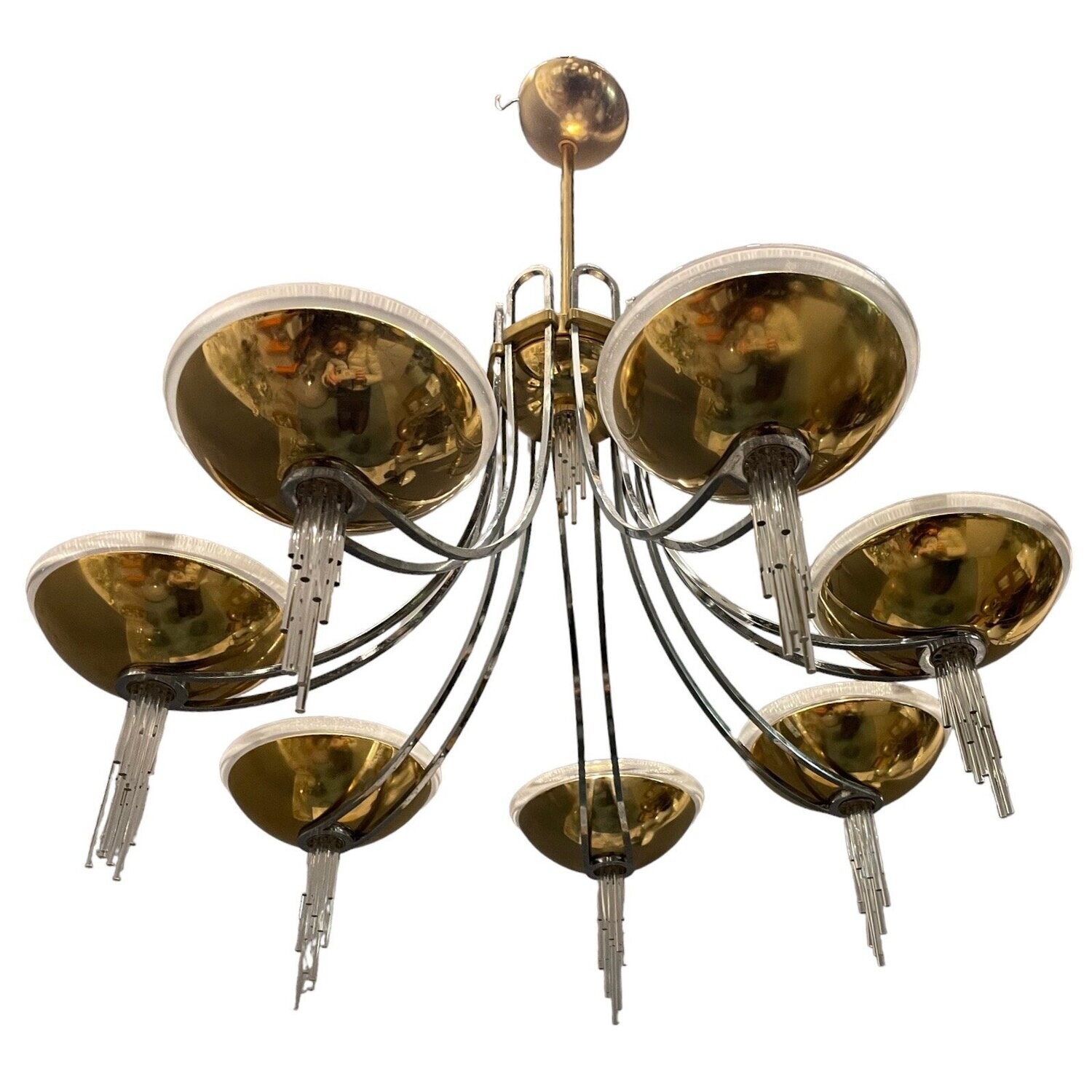 Mid-Century Brass &amp; Chrome Chandelier by Gaetano Sciolari, 1970s