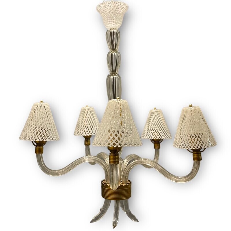 Reticello Murano Glass 1920/40s Chandelier from Venini, 1940s