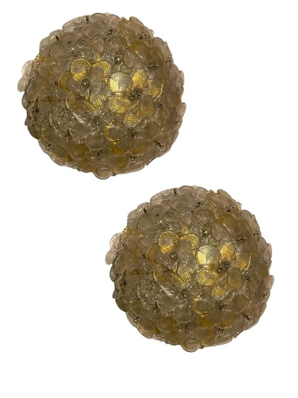 Murano Glass Flower Sconces attributed to Seguso, 1960s, Set of 2