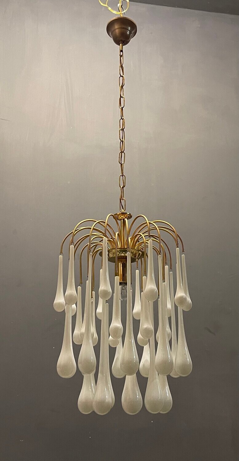 White Murano Glass Drop Light Pendant , 1970s