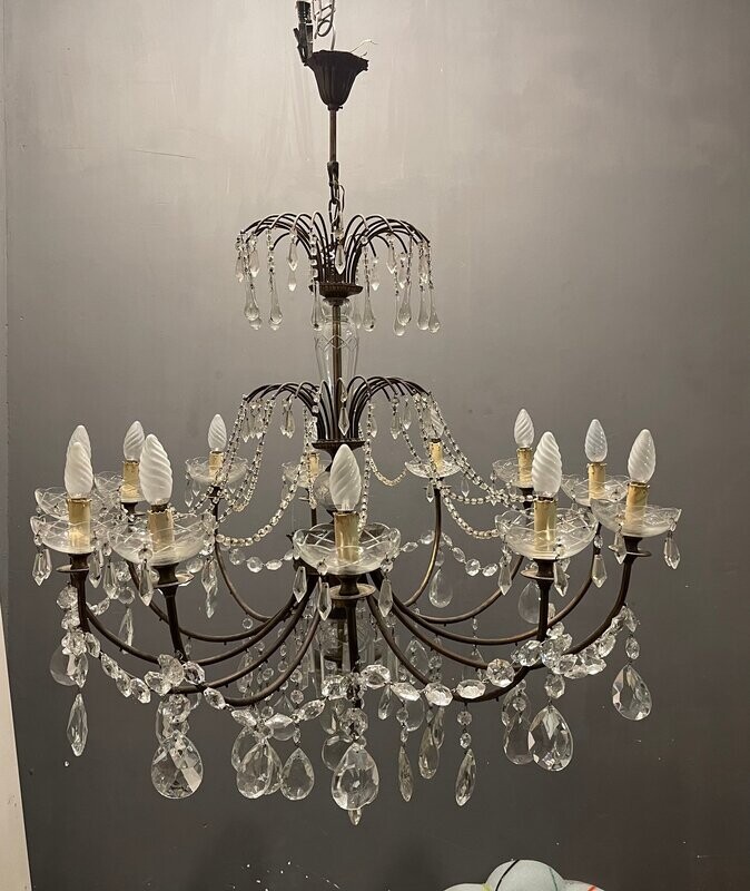 Large Antique Murano Glass Macaroni Chandelier, 1940s
