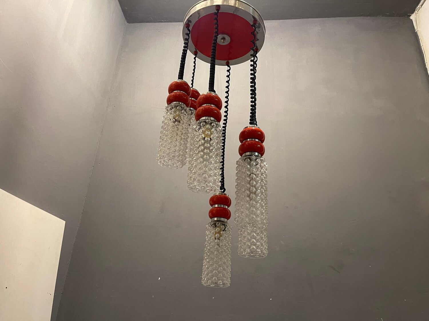 Mid-Century Orange Crystal Light Pendant, 1970s