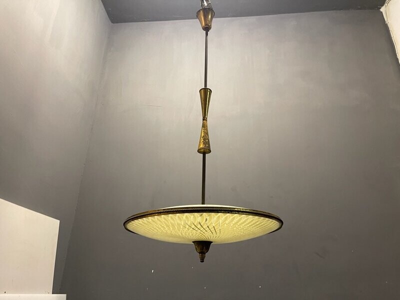 Vintage Bronze &amp; Glass Light Pendant Light, 1950s
