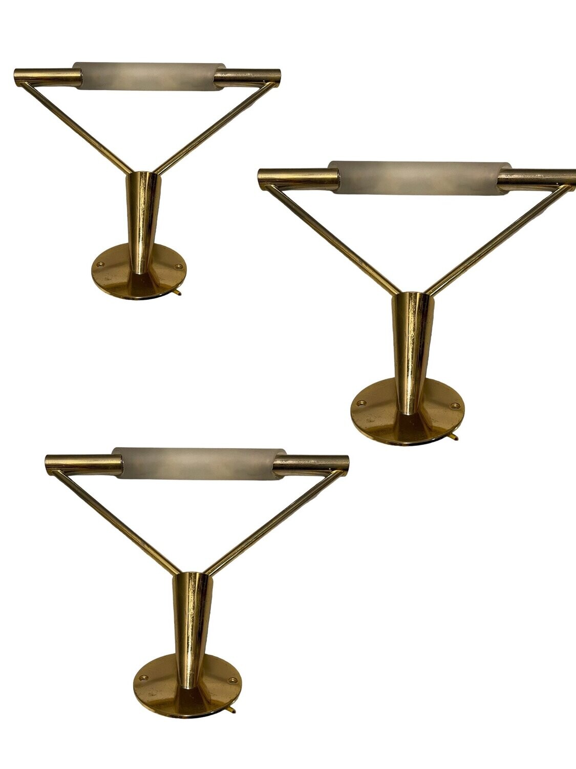 Brass Satinated Glass Sconces Set of 3