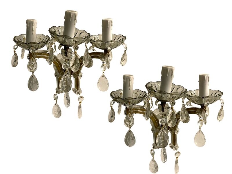 Vintage Crystal and Murano Glass Sconces, 1960s, Set of 2