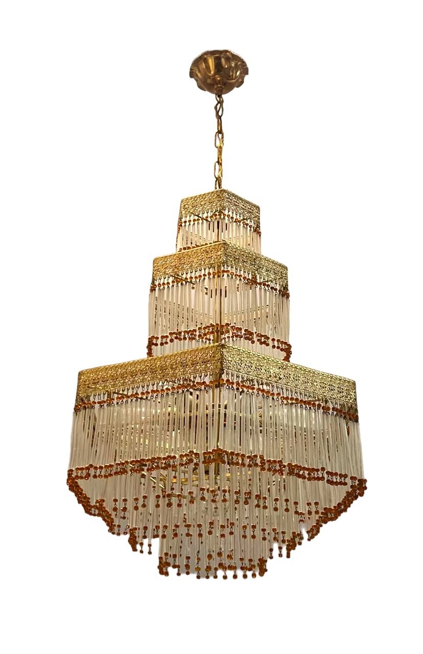 Italian Liberty Style Murano Glass Rod Chandelier, 1960s