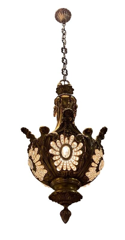 Vintage Bronze &amp; Crystal Beaded Chandelier, 1950s