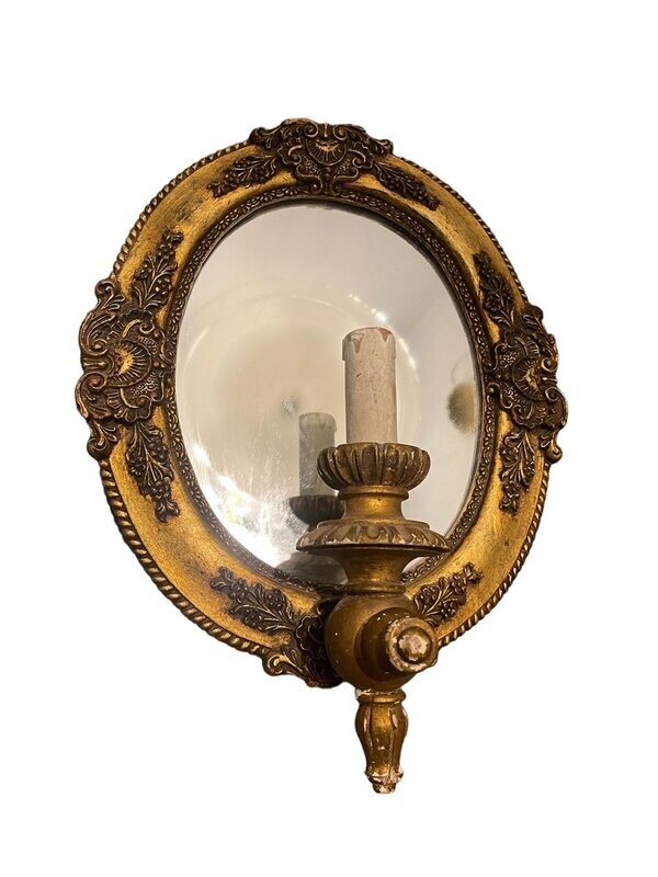 Italian Gold Gilded Wooden Mirror Sconce, 1950s