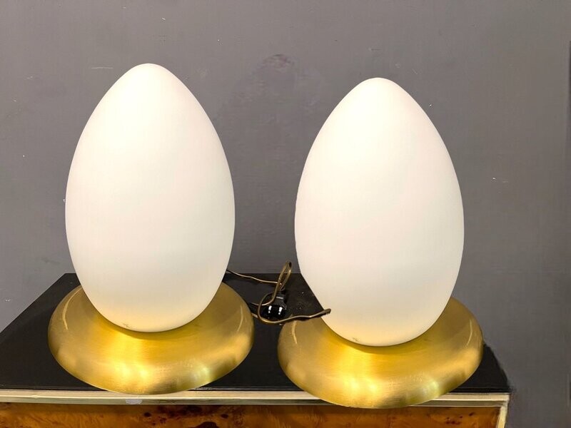 Murano Glass Egg Shaped Table Lamps, 1980s, Set of 2
