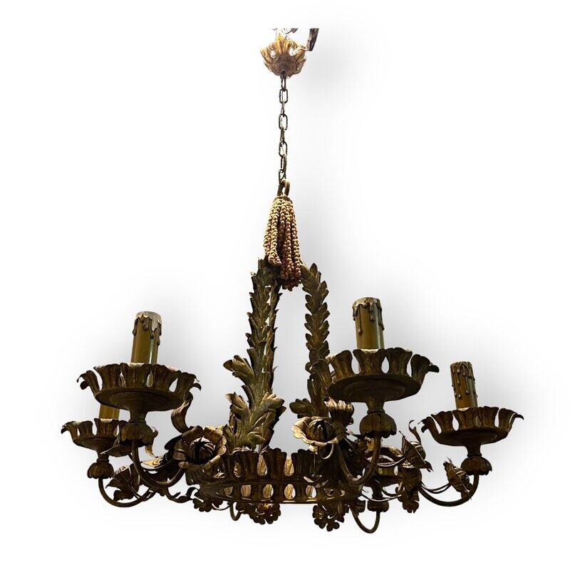 Large Vintage Italian Tole Chandelier, 1940s
