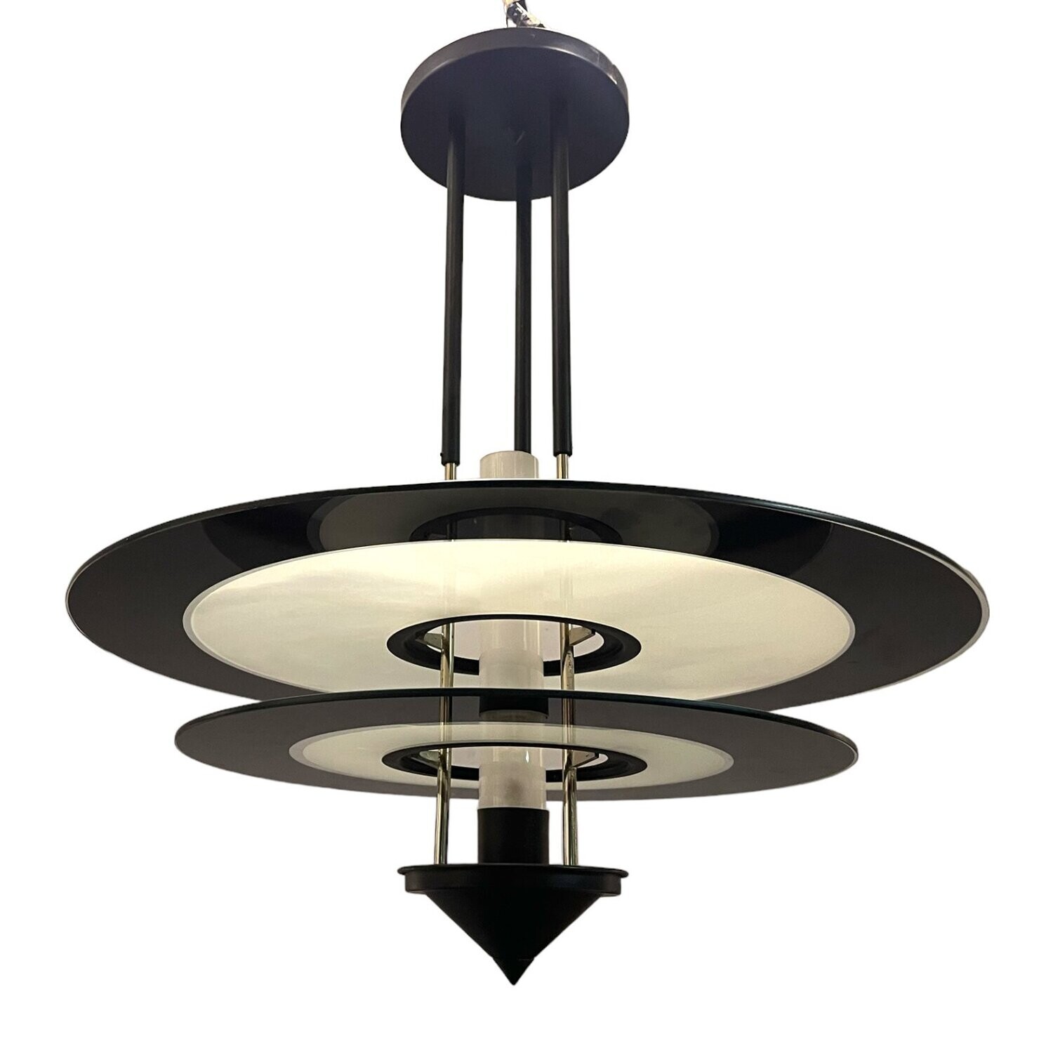 Architectural Black and White Glass Light Pendant , 1980s