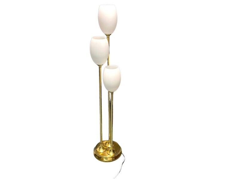 Italian Floor Lamp in Brass and Opaline Glass, 1980s