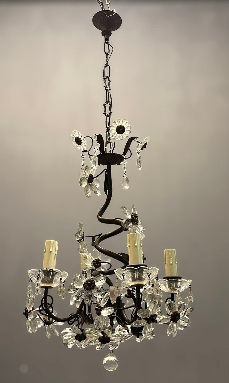 Vintage Flower Chandelier in Crystal from Maison Bagues, 1940s