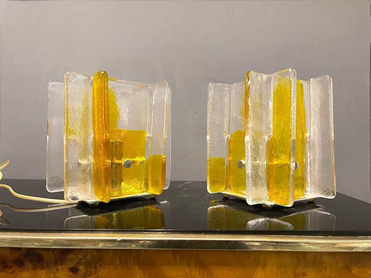 Geometric Murano Glass Table Lamps by A.V Mazzega, 1970s, Set of 2