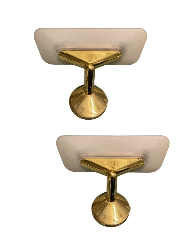 Brass Satinated Glass Sconces, 1980s, Set of 2