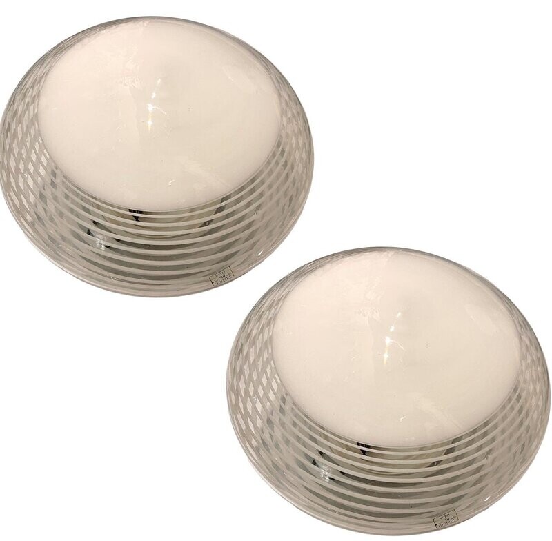Italian Murano Glass Flushmounts from Venini, 1980s, Set of 2