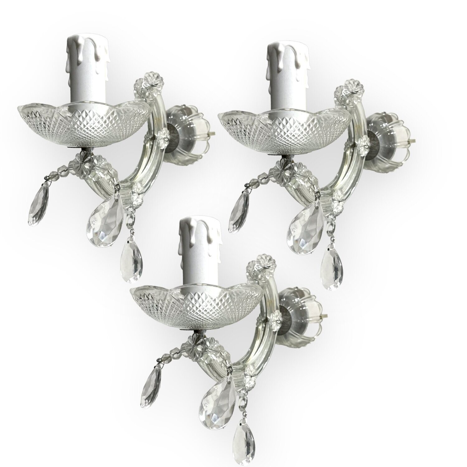 Murano Glass Crystal Sconces Set of 3, 1970s, Set of 3