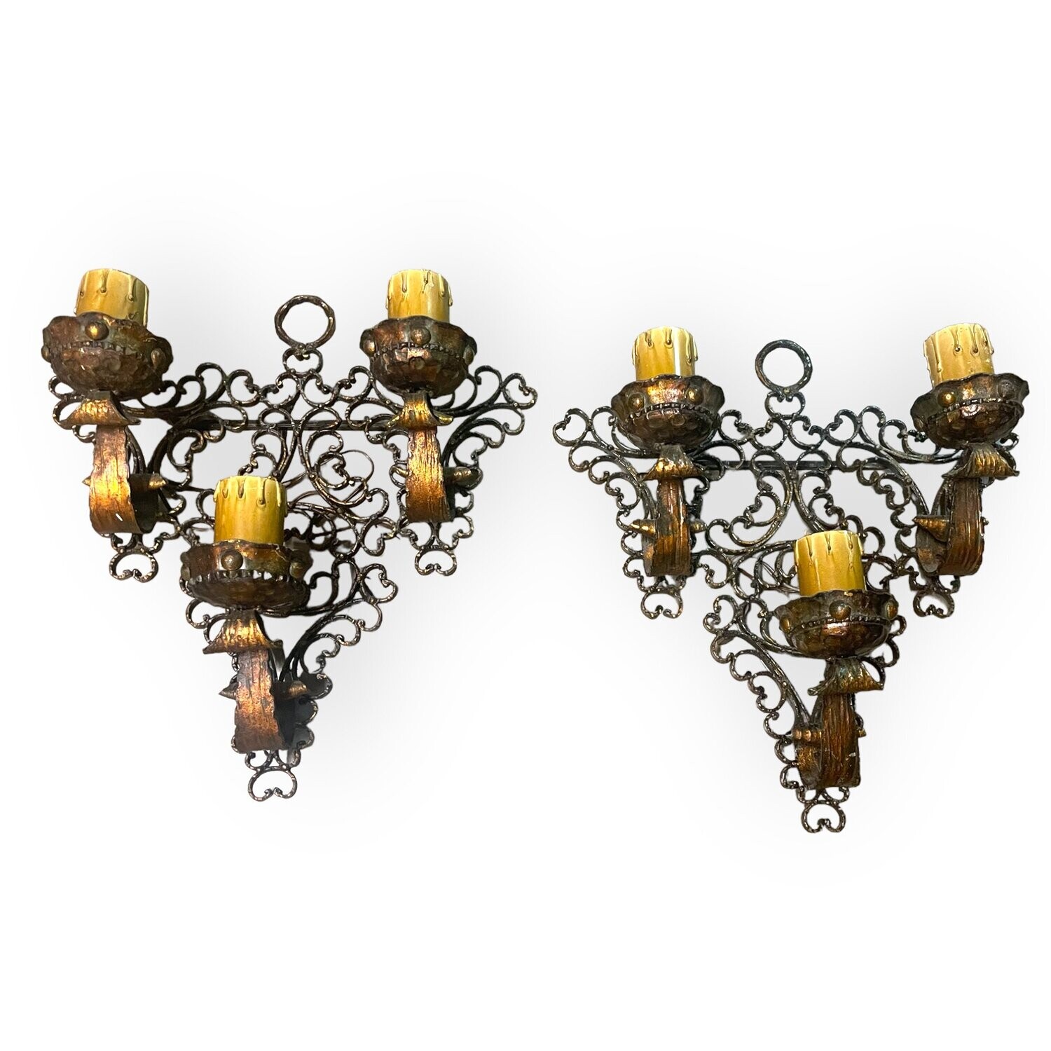 Large Wrought Iron Sconces, 1980s, Set of 2