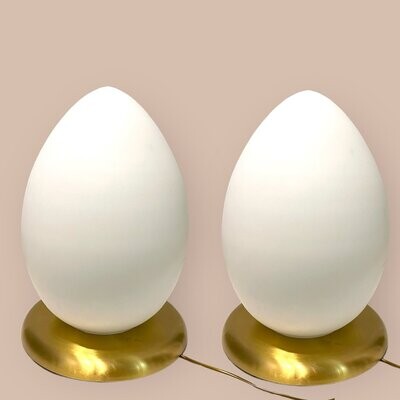 Opaline Glass Egg Table Lamps, Set of 2