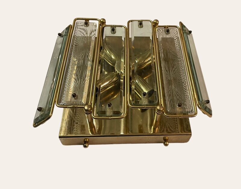 Brass Glass Flushmount, 1970s