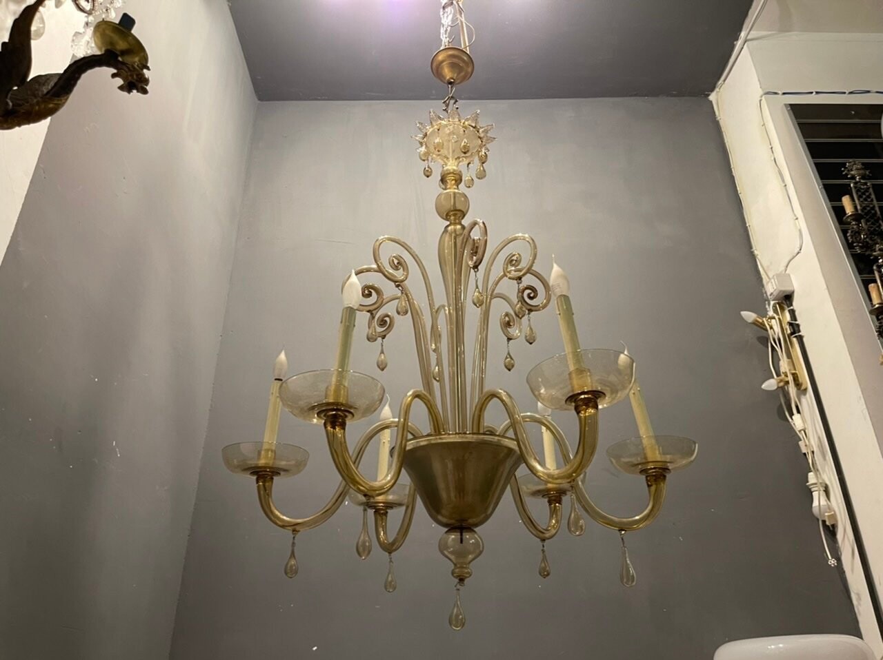 Large Venetian Murano Glass Chandelier from Venini, 1950s