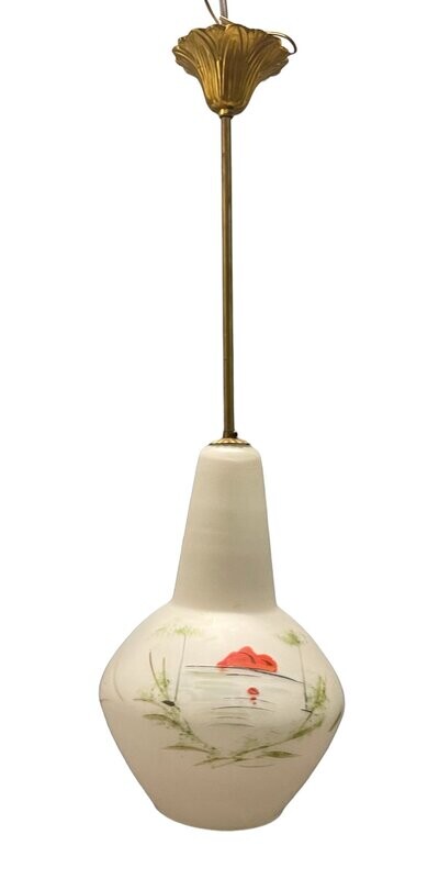 Vintage Italian Opaline Glass Pendant Light, 1950s