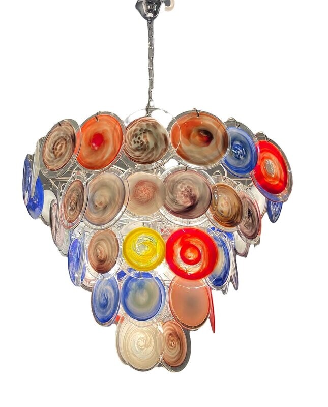 Multicolored Murano Glass Disc Chandelier , 1970s