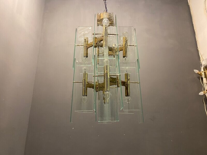 Mid-Century Architectural Chandelier by Sciolari