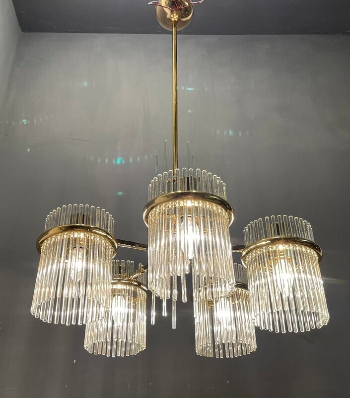 Mid-Century Italian Murano Glass Rod Chandelier, 1980s