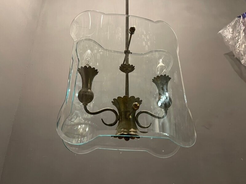 Antique Italian Glass Bronze Light Pendant