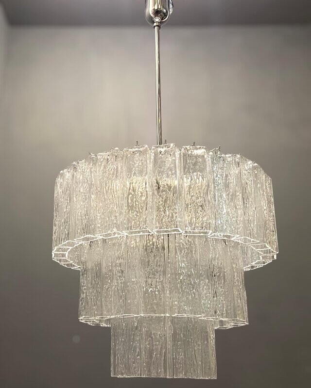 Large Mid-Century Tube Chandelier in Murano Glass from Venini